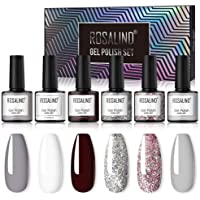 Los mejores  - ROSALIND Esmalte de Uñas Semipermanente Uñas de Gel UV LED Kit de Manicura 6pcs Pintauñas Semipermanente Pastel de…
